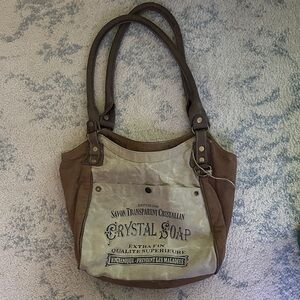 Myra Bag Tan and Cream Vintage Shoulder Bag